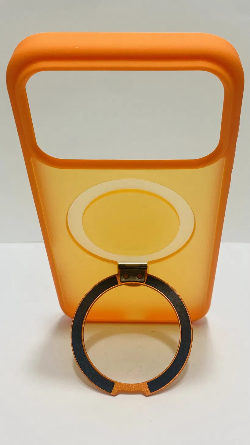 iPhone 17 Pro Max Case Orange | MagSafe Ring Stand Cover | Frosted Transparent