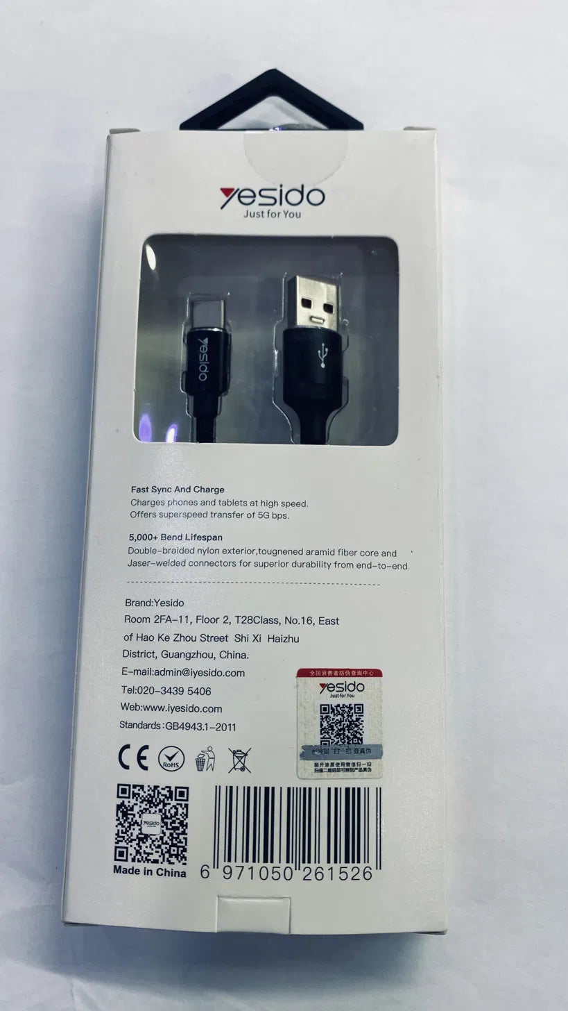 Yesido Timing Cut Off USB-A to USB-C Data Cable 5A 1.2m (CA46)