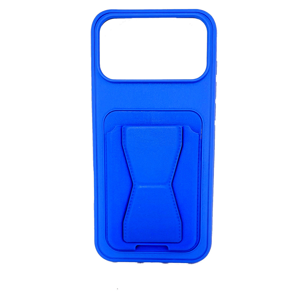 iPhone 17 Pro Max Case – Blue Silicone with Finger Grip Kickstand