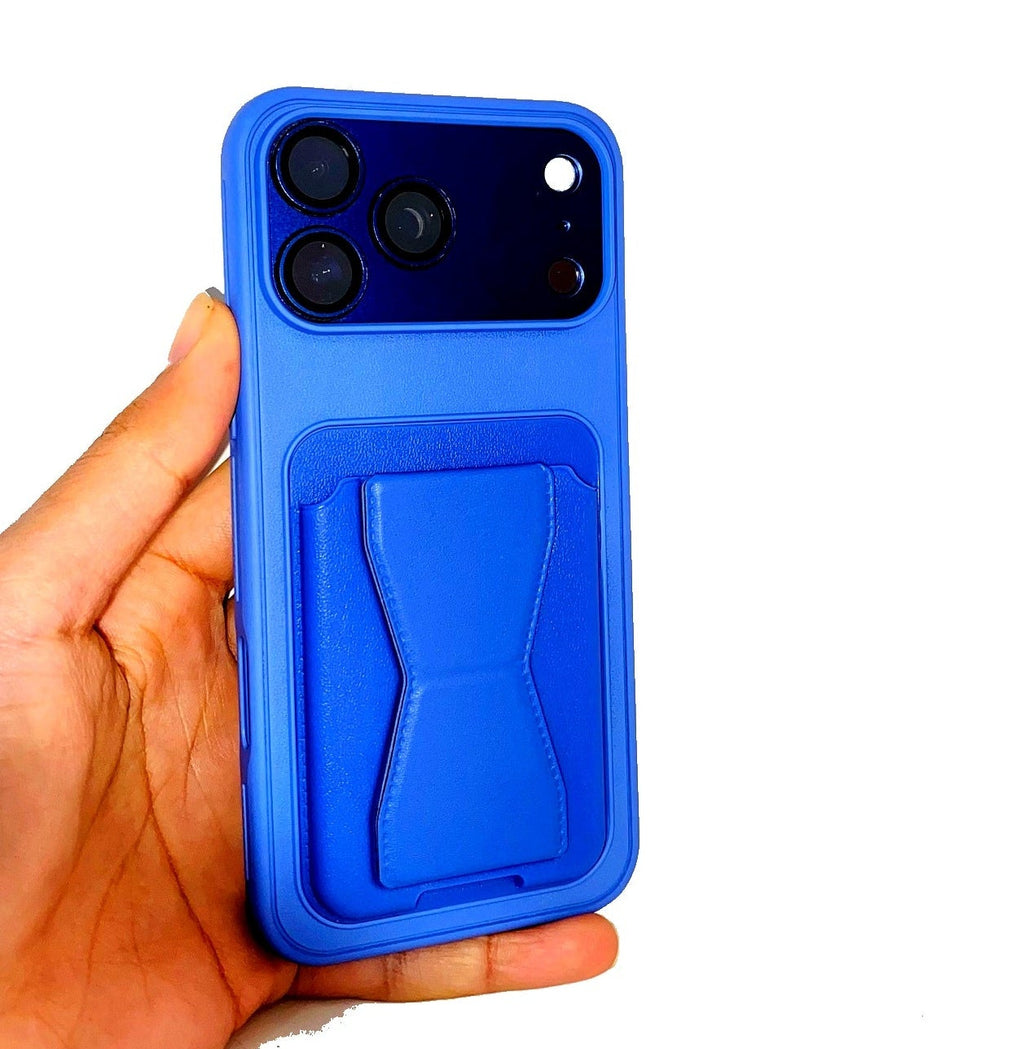 iPhone 17 Pro Max Case – Blue Silicone with Finger Grip Kickstand