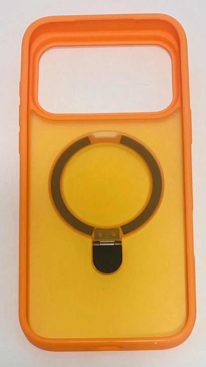 iPhone 17 Pro Max Case Orange | MagSafe Ring Stand Cover | Frosted Transparent