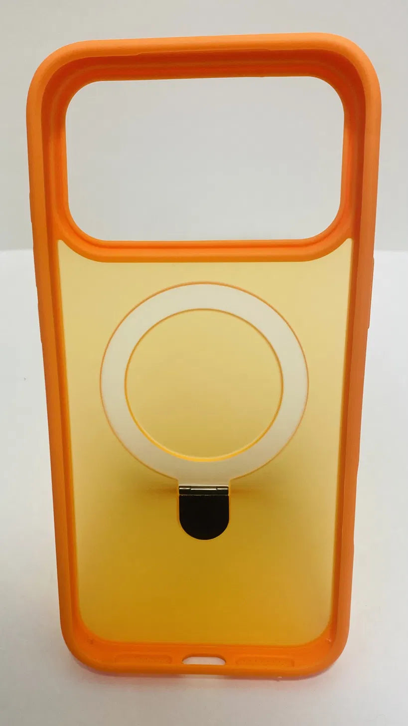iPhone 17 Pro Max Case Orange | MagSafe Ring Stand Cover | Frosted Transparent