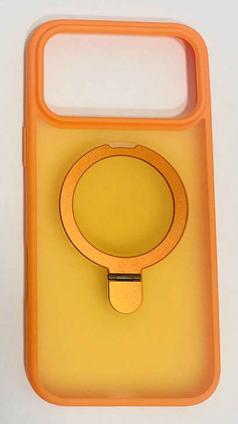 iPhone 17 Pro Max Case Orange | MagSafe Ring Stand Cover | Frosted Transparent